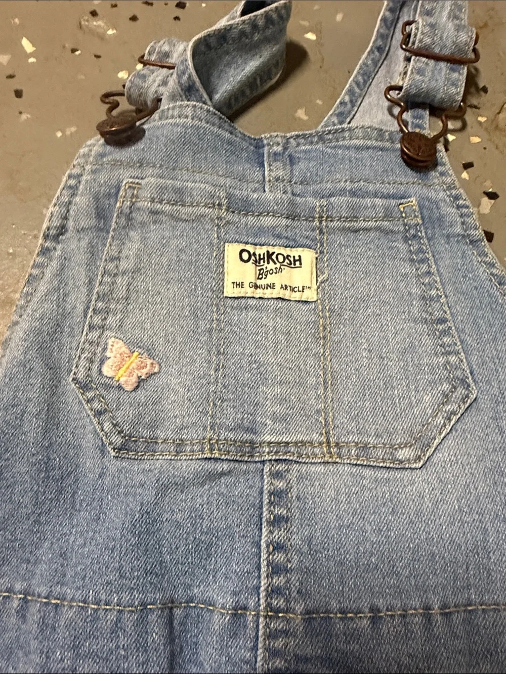 OshKosh B'gosh Light Blue Denim Girls' Embroidered Overall Shorts